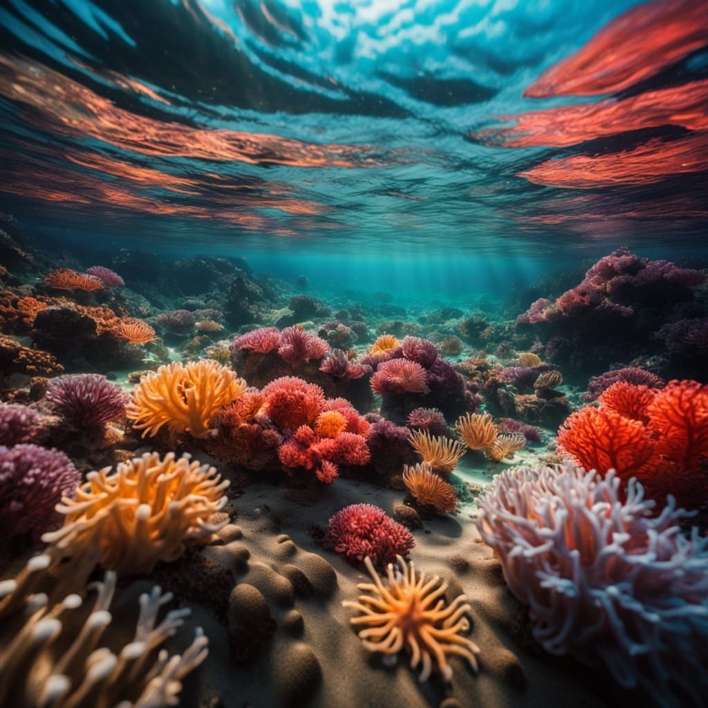 Vibrant Oceanic Scene with Colorful Starfish and Softly Glow...