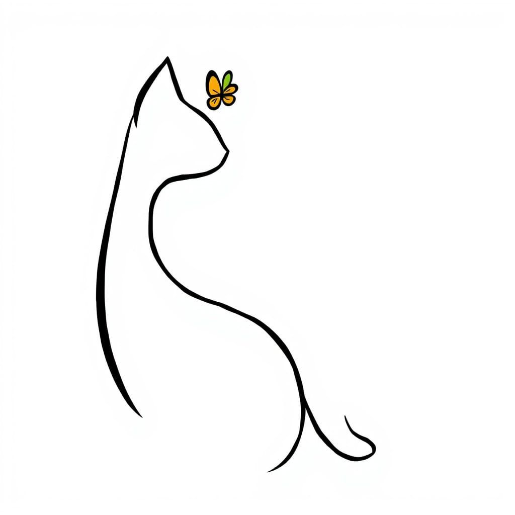Abstract Feline Form in Black Outline on White