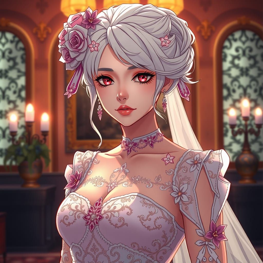 Anime Woman in Wedding Dress, Studio Trigger Style