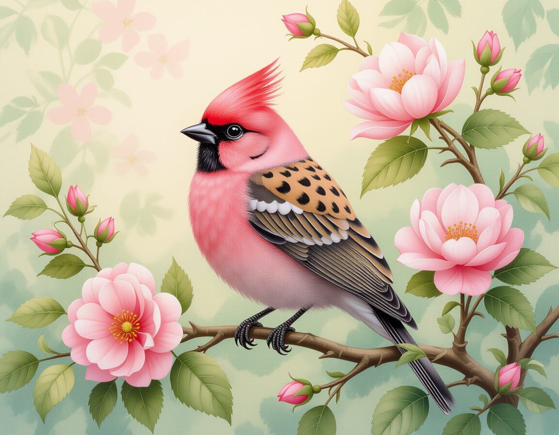 Pink Bird with Leopard Print Accents, Ultrarealistic Style