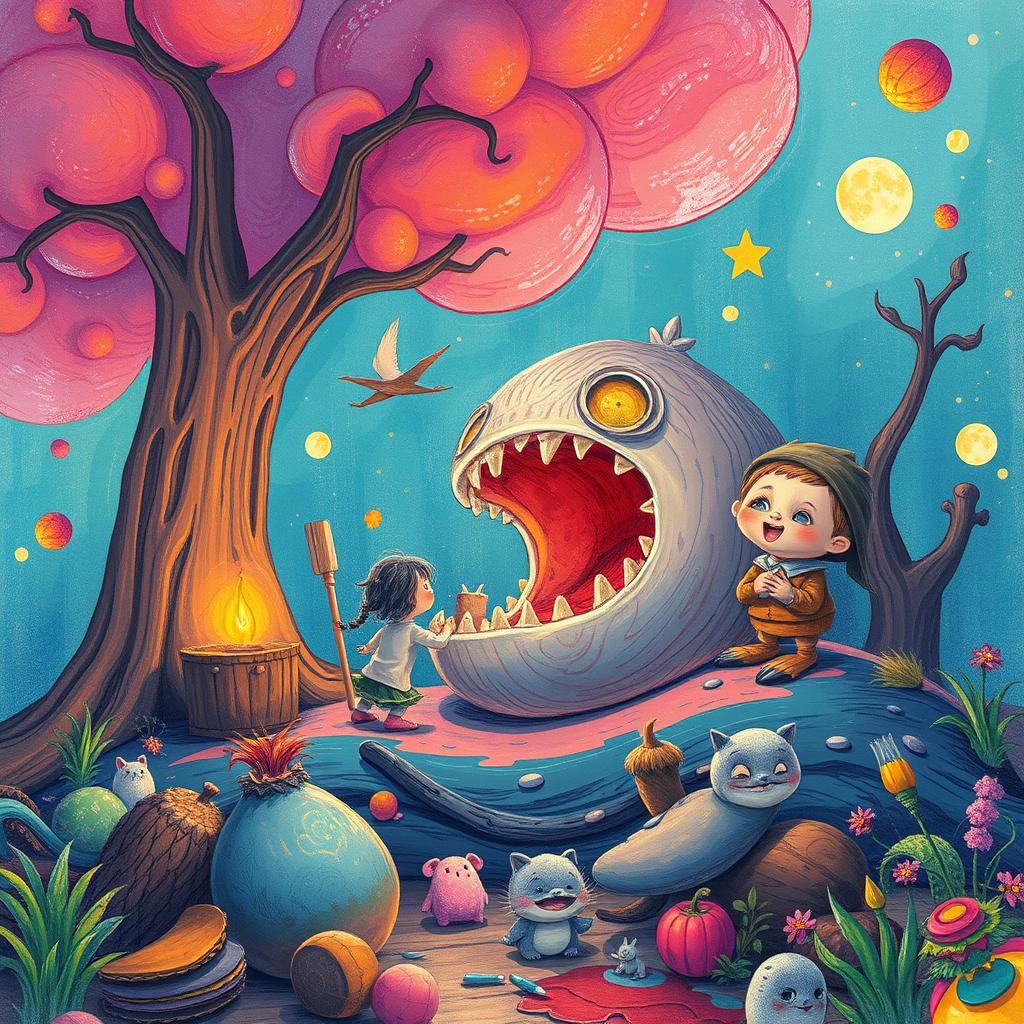 Whimsical Child's Interpretation of Hunger with Colored Penc...