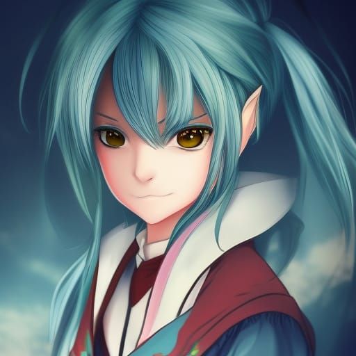 Anime Elf School Student in Manga Style