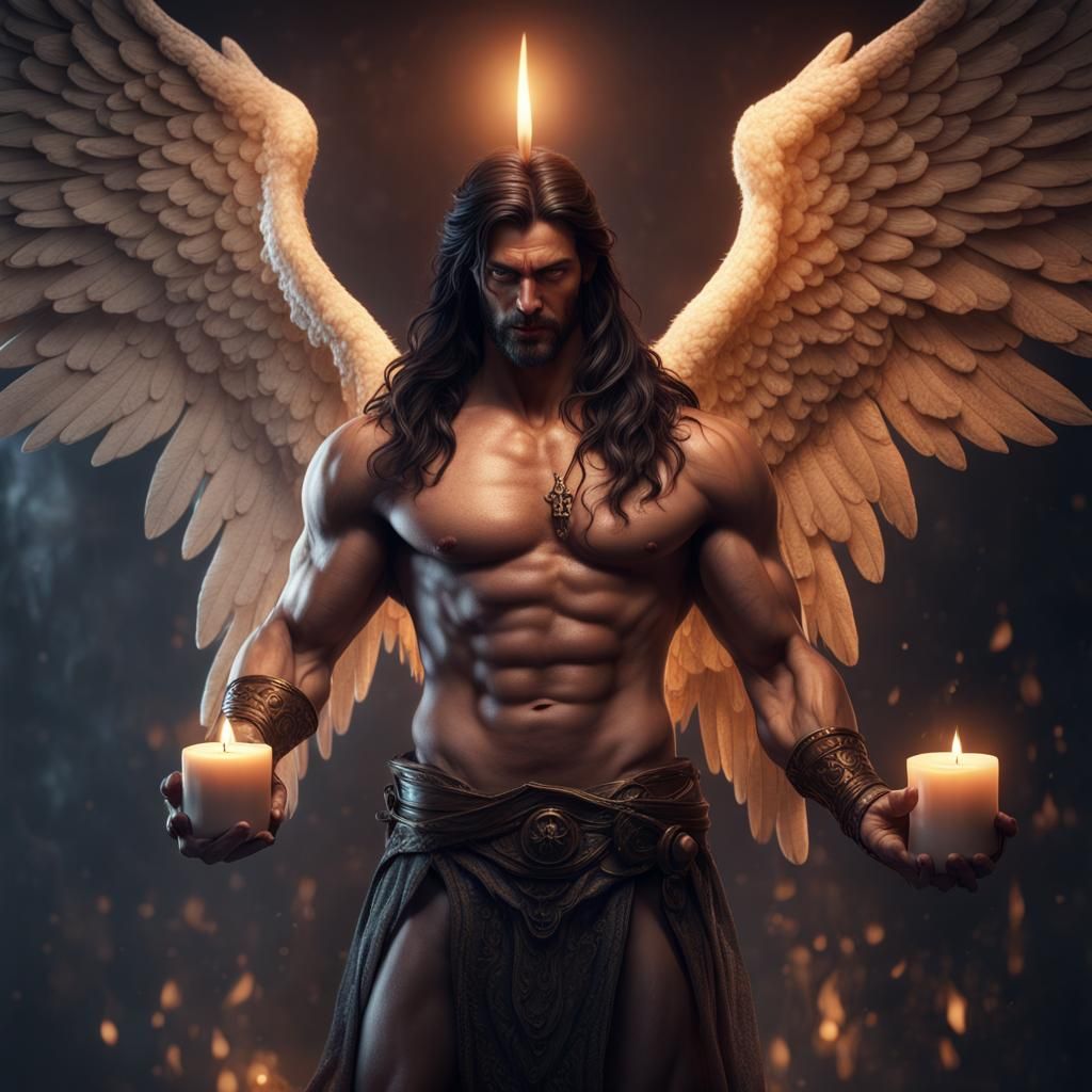 Hyperrealistic Angel with Candle in Detailed Matte Painting