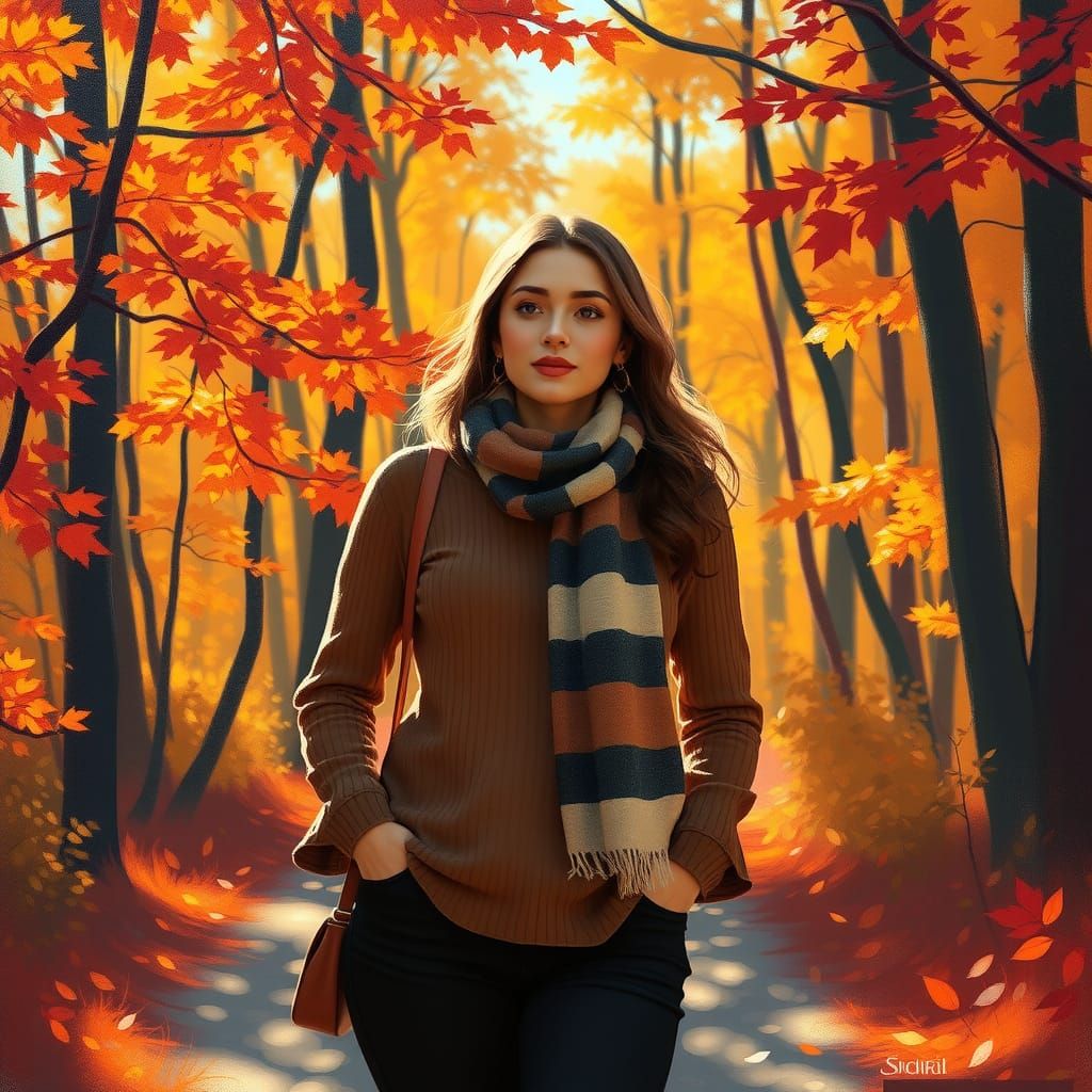 Autumn Forest Stroll in Impressionist Style