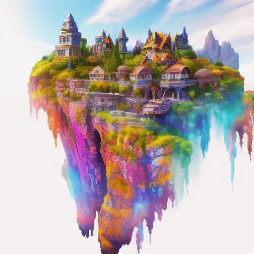 Fantasy City on Cliff Face in Gouache Style