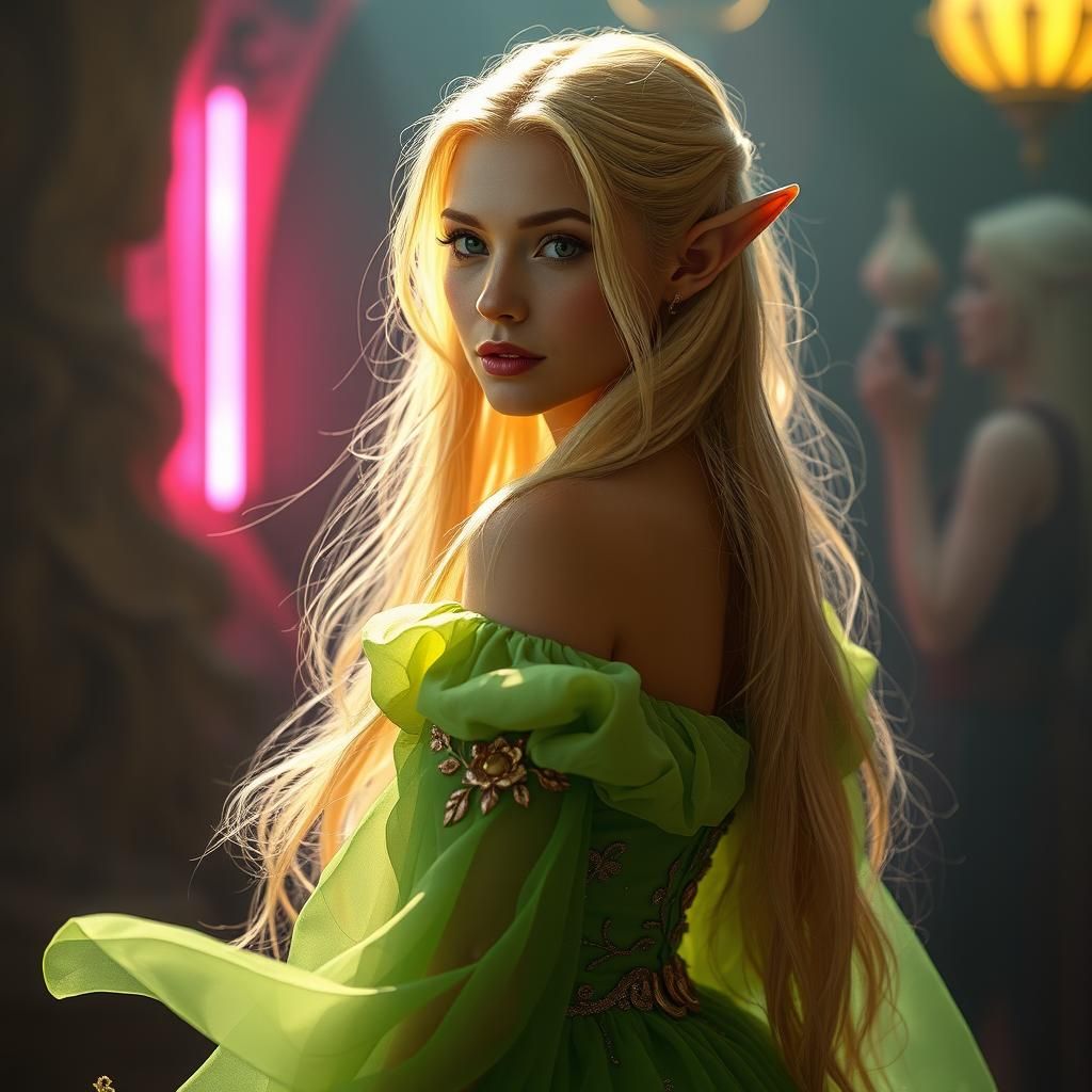 Beautiful Elf in Green Dress