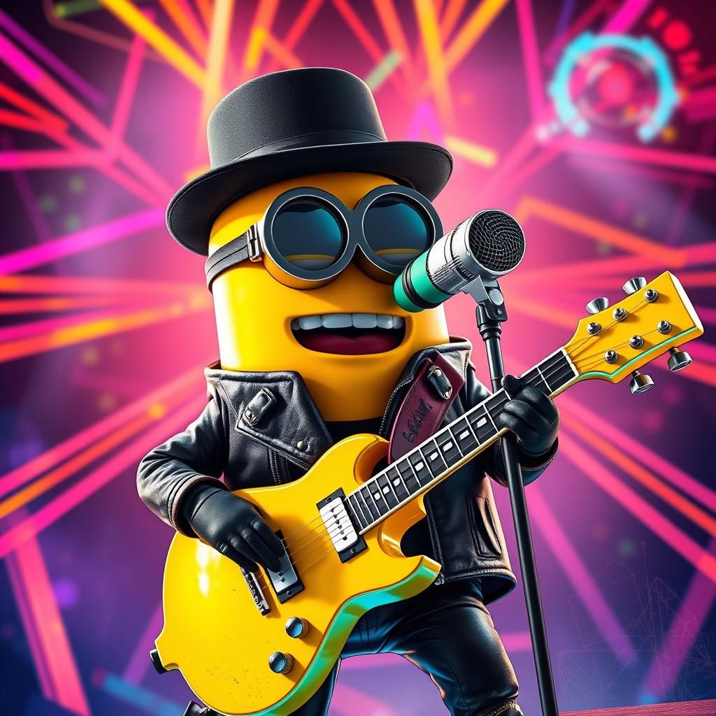 Minion Rock Star in Cyberpunk Style