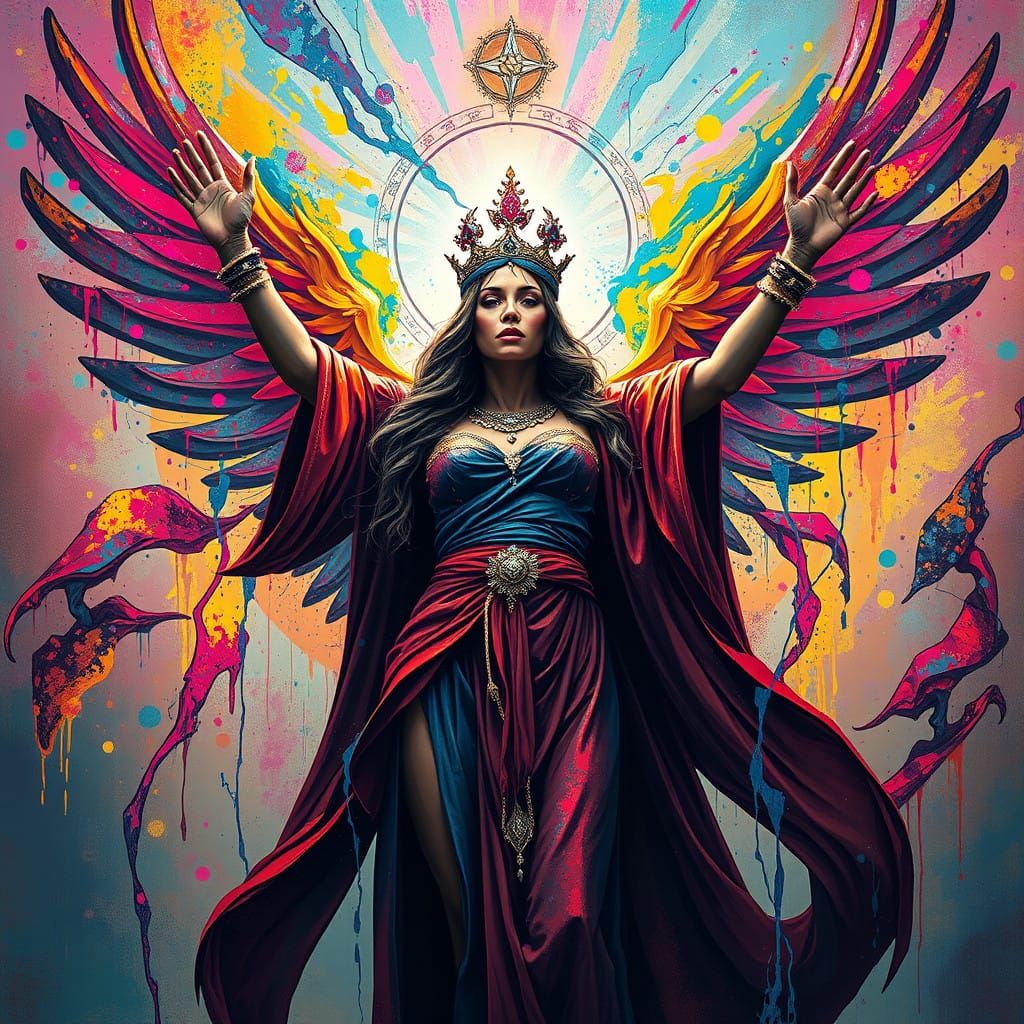 Majestic Female Prophet in Vibrant Street Art Style