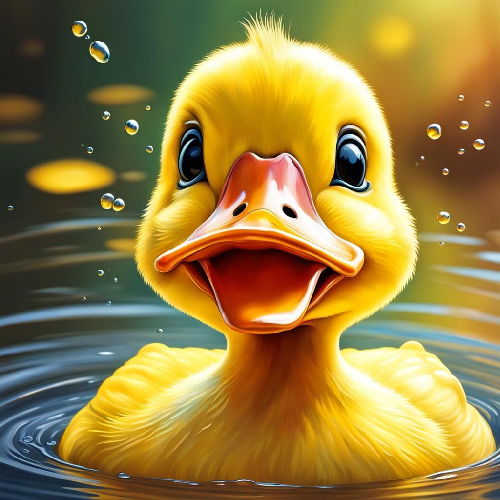 Happy Yellow Duck Face in Splash Art Style