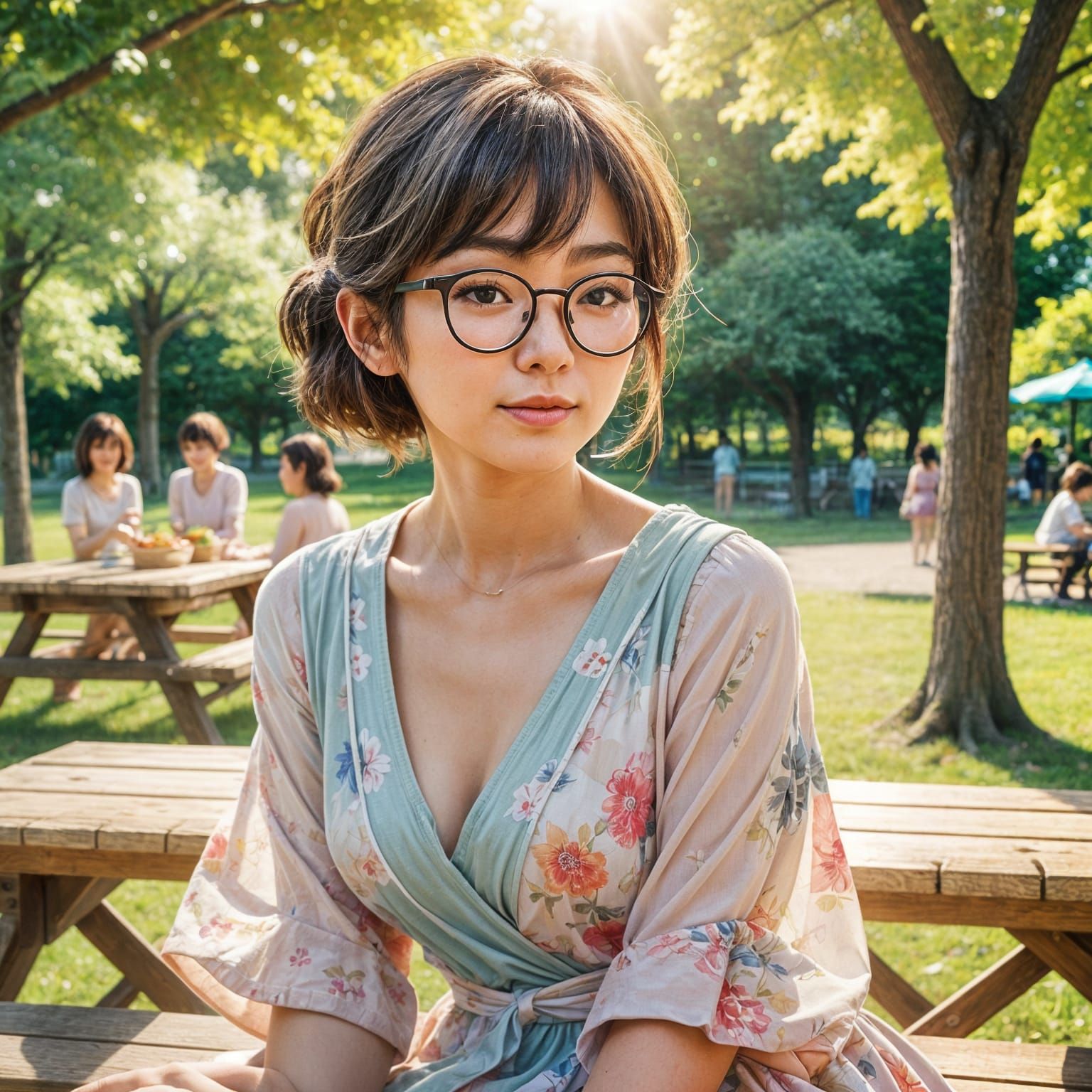 Japanese Woman Enjoying Sunny Day in Park