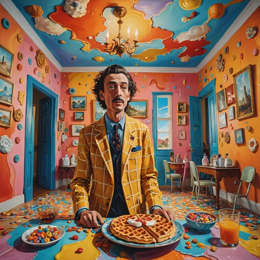 Surreal Pauly Waffles in a Melting House, Oil Painting
