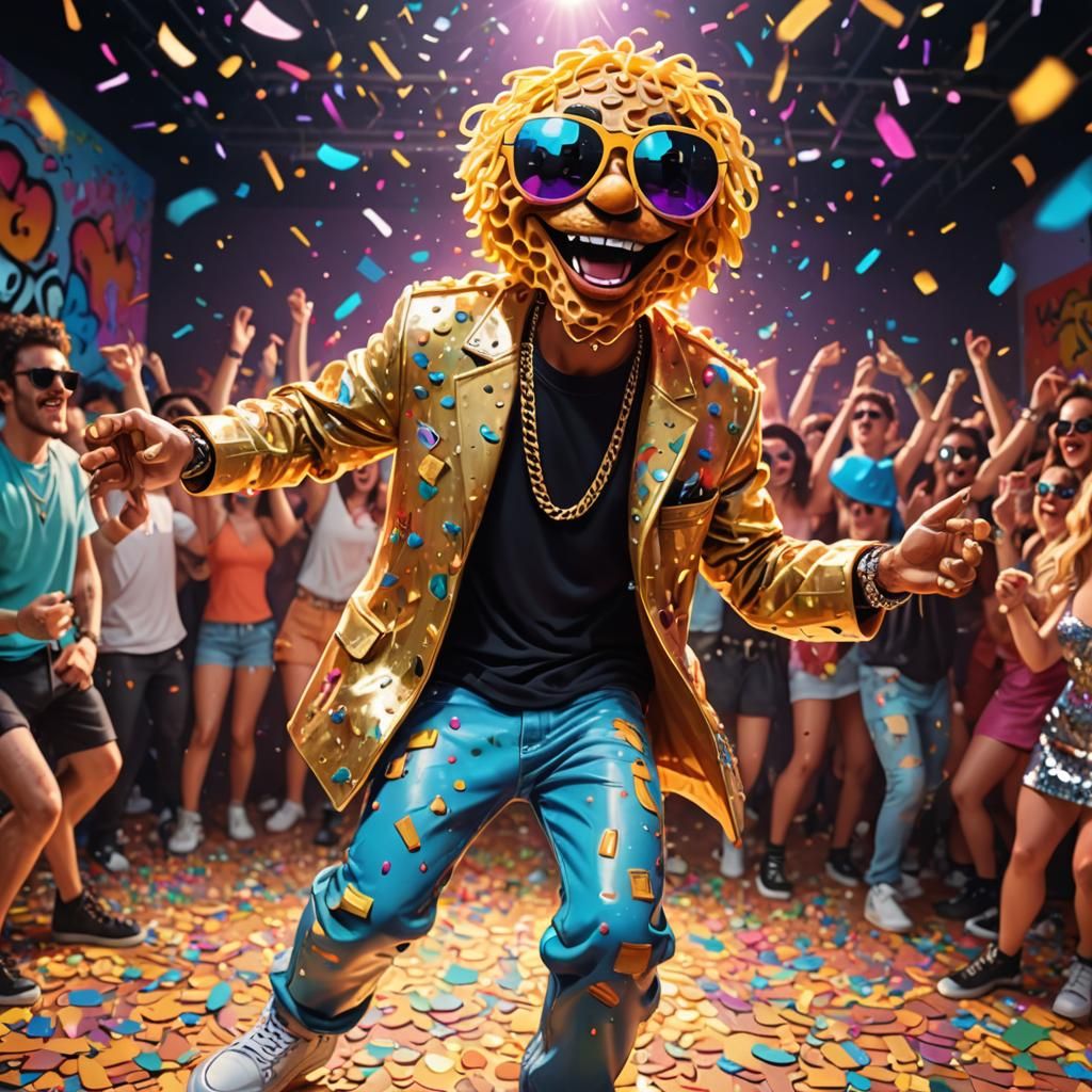 Cartoon Pauly Waffles Dancing at Concert