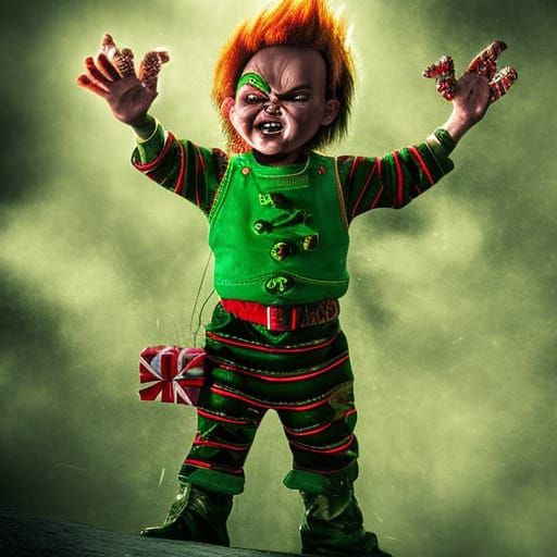 Steampunk Chucky with Christmas Helpers, Digital Painting