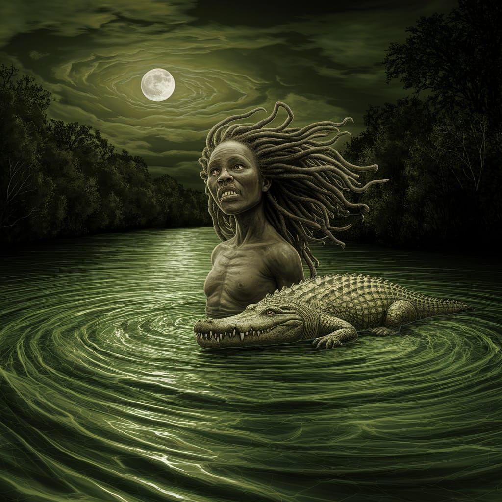 Eerie African Witch Emerges from Ominous River