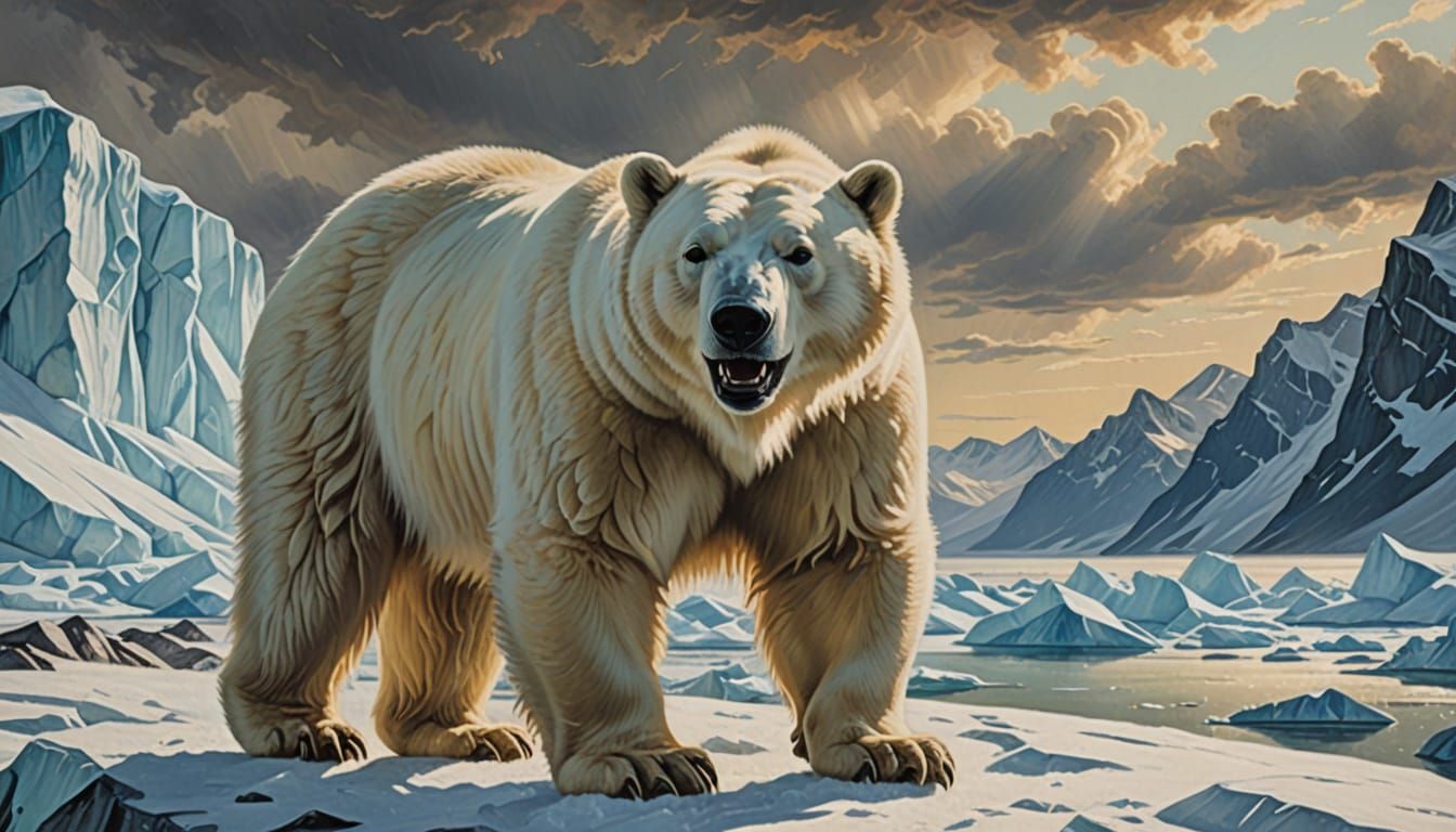 Fierce Polar Bear Rises on Hind Legs in Icy Arctic Landscape