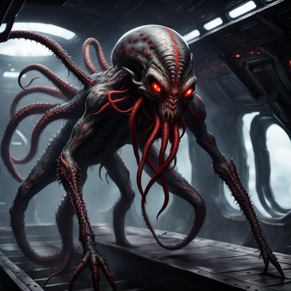 Terrifying Alien Monster on Spaceship Deck