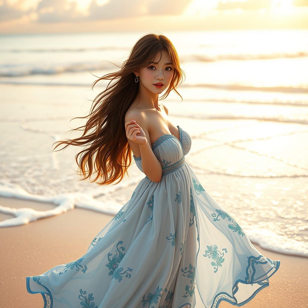 Surreal Beach Goddess Radiates Tranquility in Vibrant 3D Por...