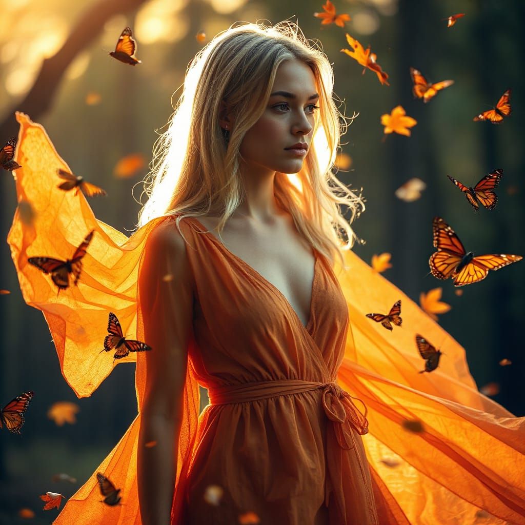 Serene Autumn Goddess in Golden Hour