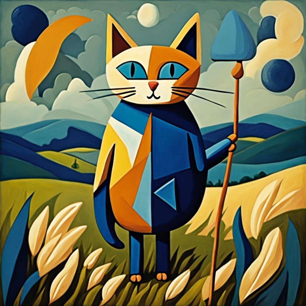 Surreal Cat in Stork Costume, Modigliani Rothko Style