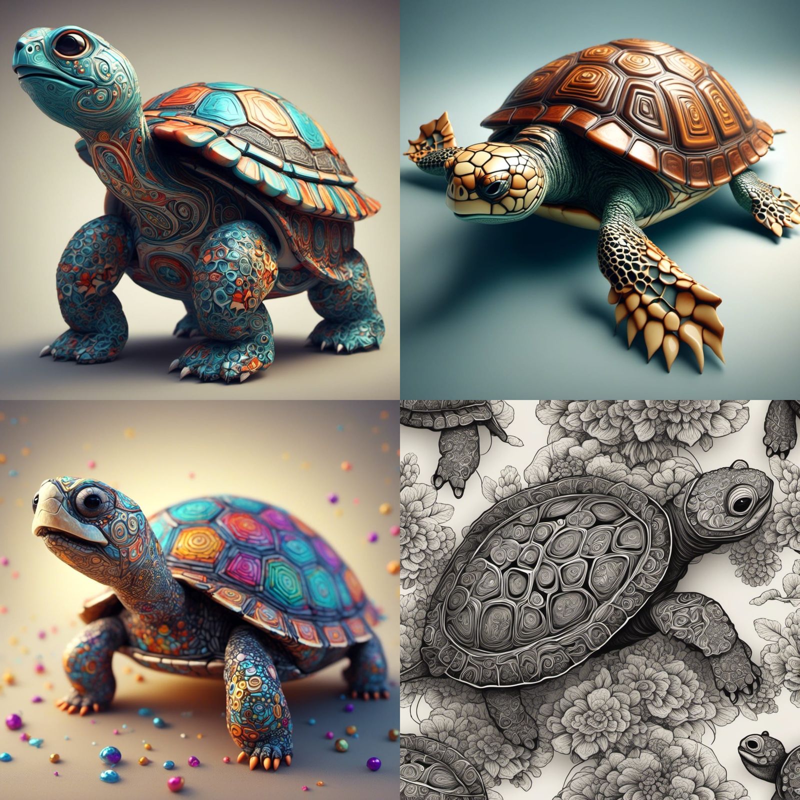 Whimsical Holland Lop Turtle in Zentangle Fractal