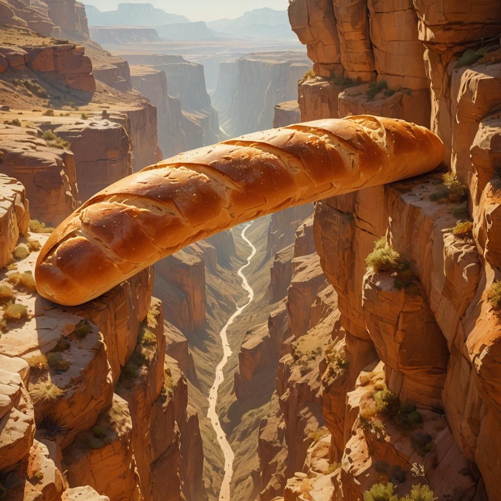 Surreal Bread Bridge in Dreamlike Landscape