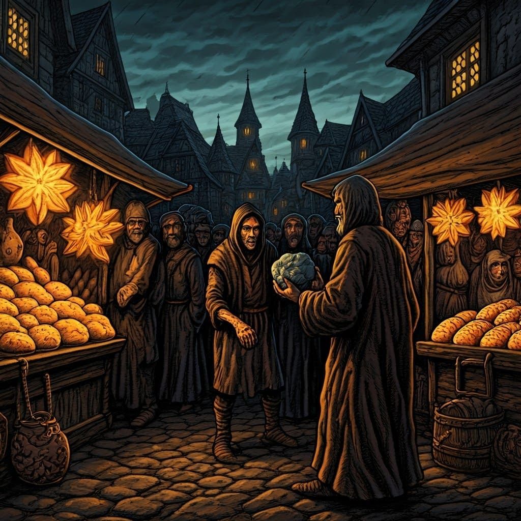 Bizarre Market in Medieval Town: 1970s Fantasy Art