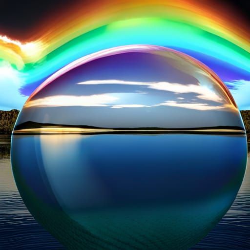 Rainbow over Lake with Boeing 787 in Orb