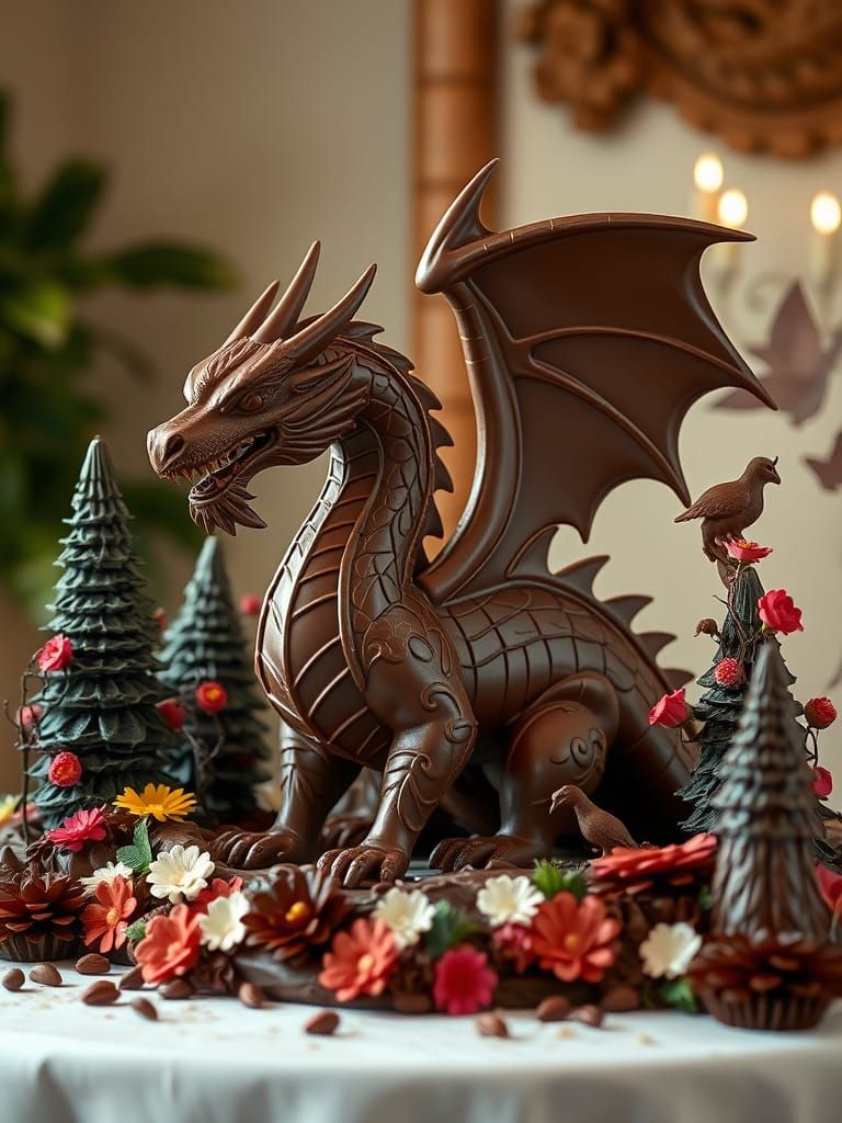Majestic Chocolate Dragon in a Chocolate Landscape