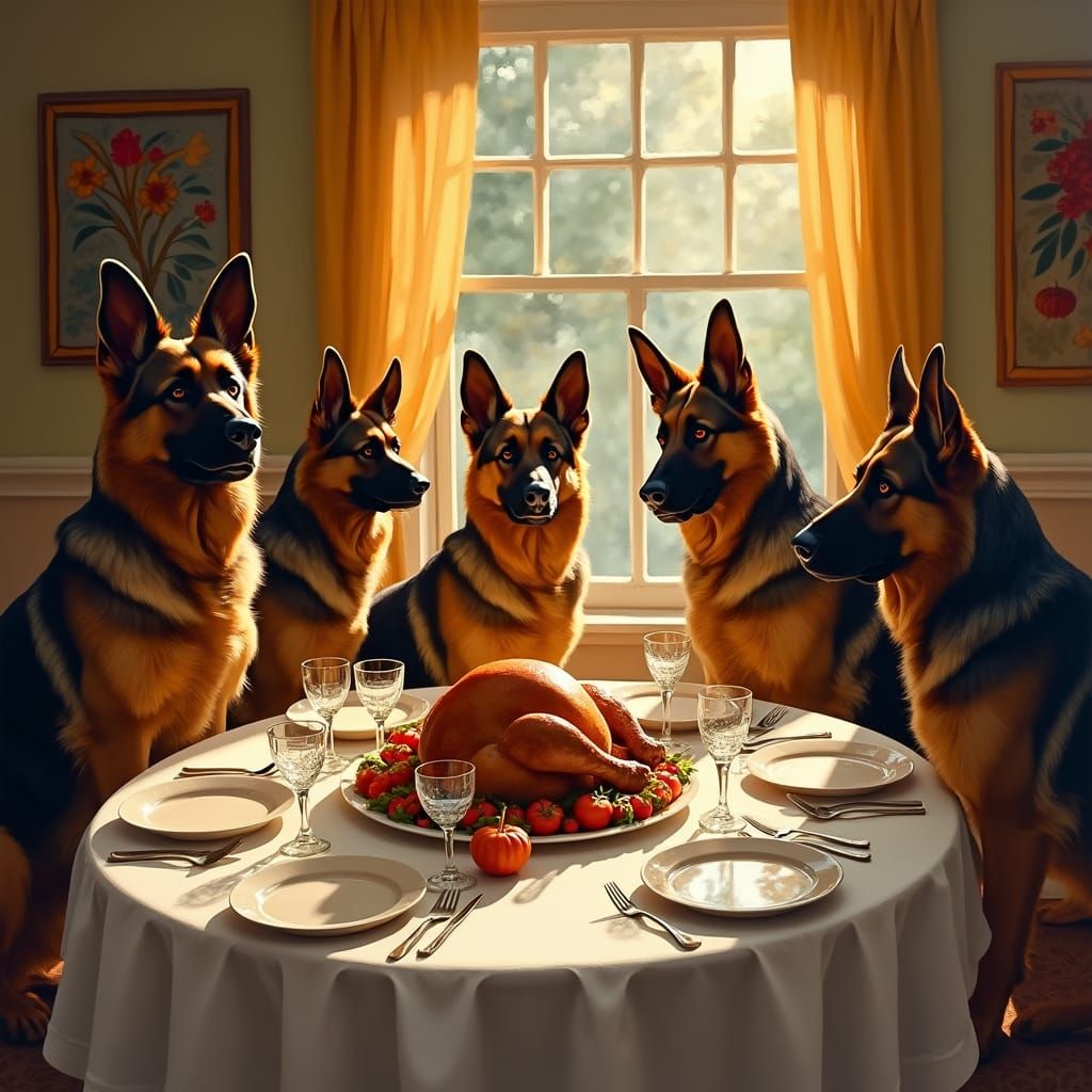 German Shepherds Celebrate Thanksgiving: Romantic Realism