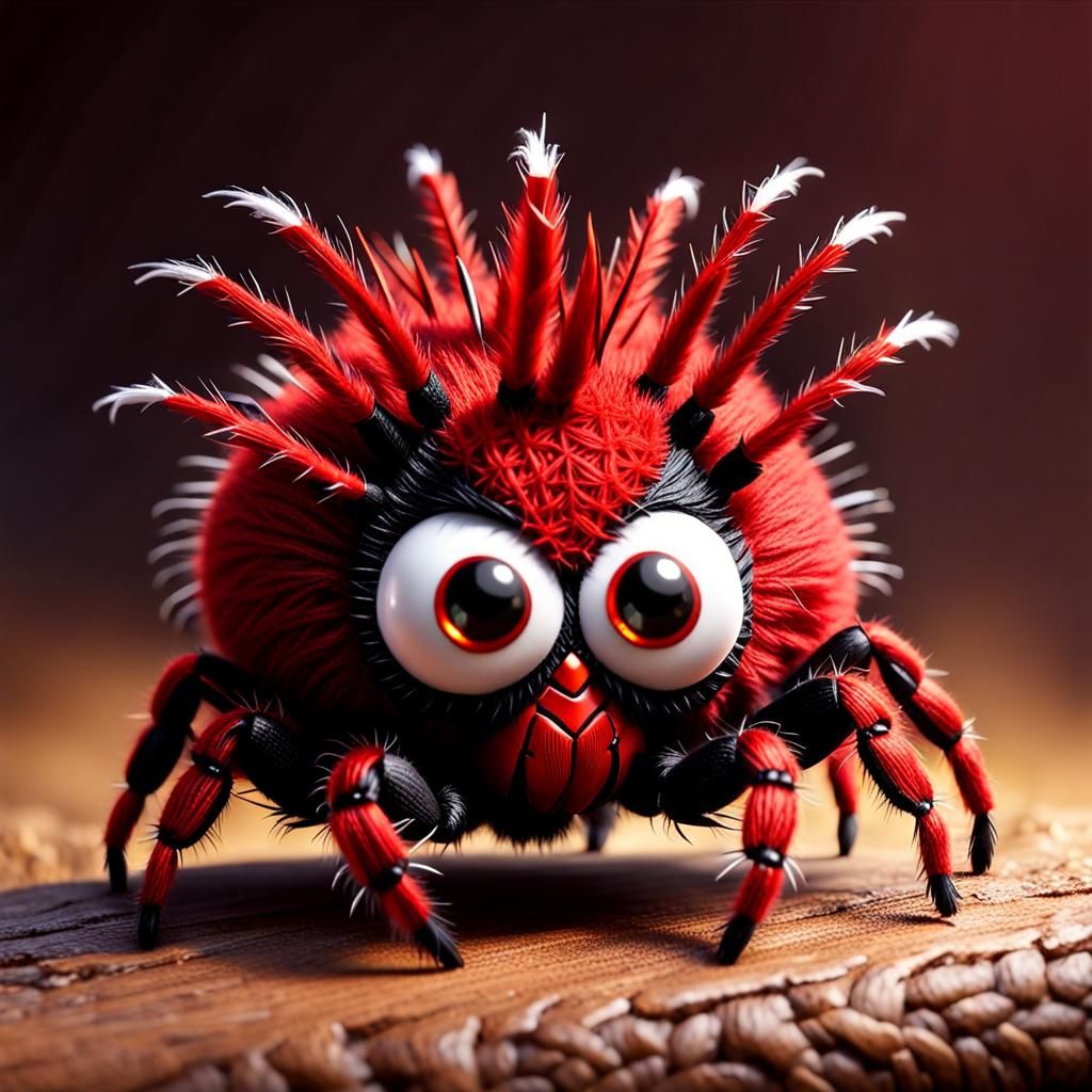 Cute Red Knitted Baby Spider with Mohawk