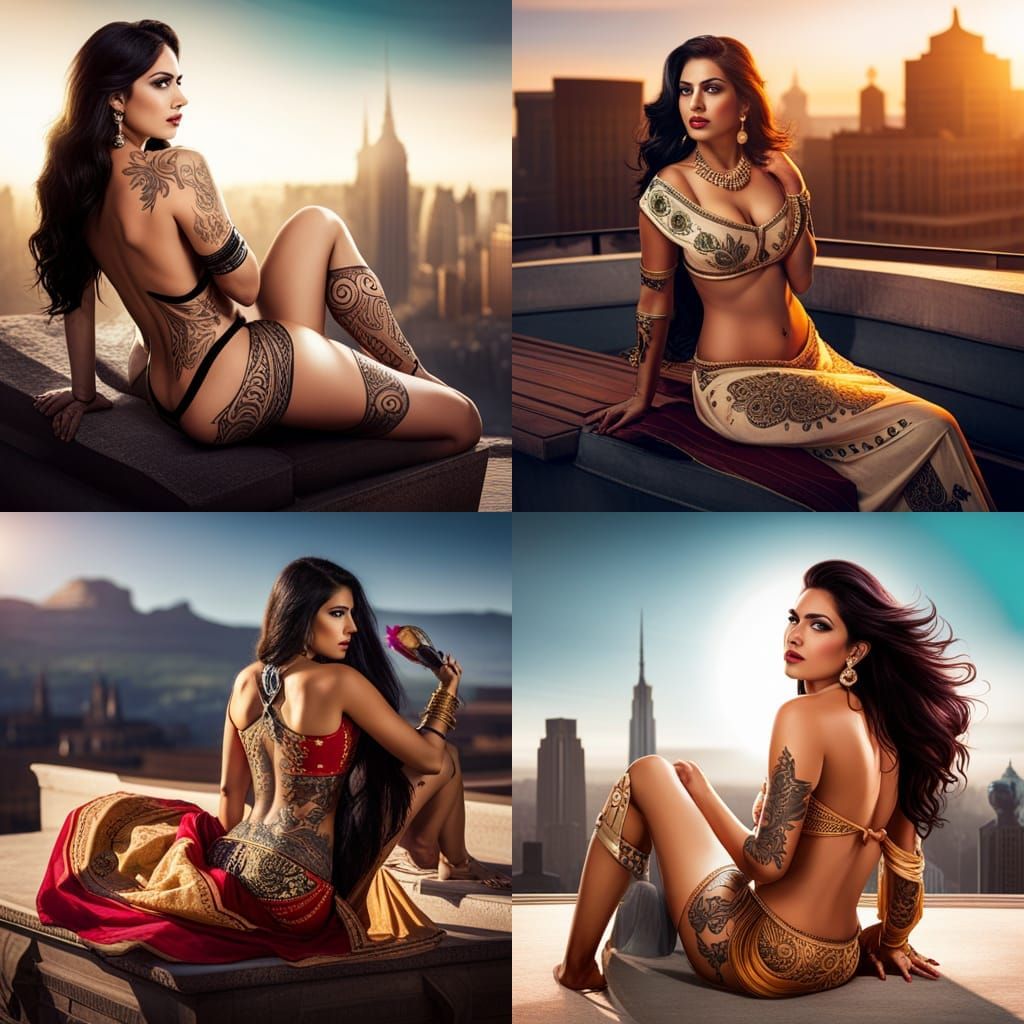 Indian Princess Portrait with Floral Tattoos in 8K