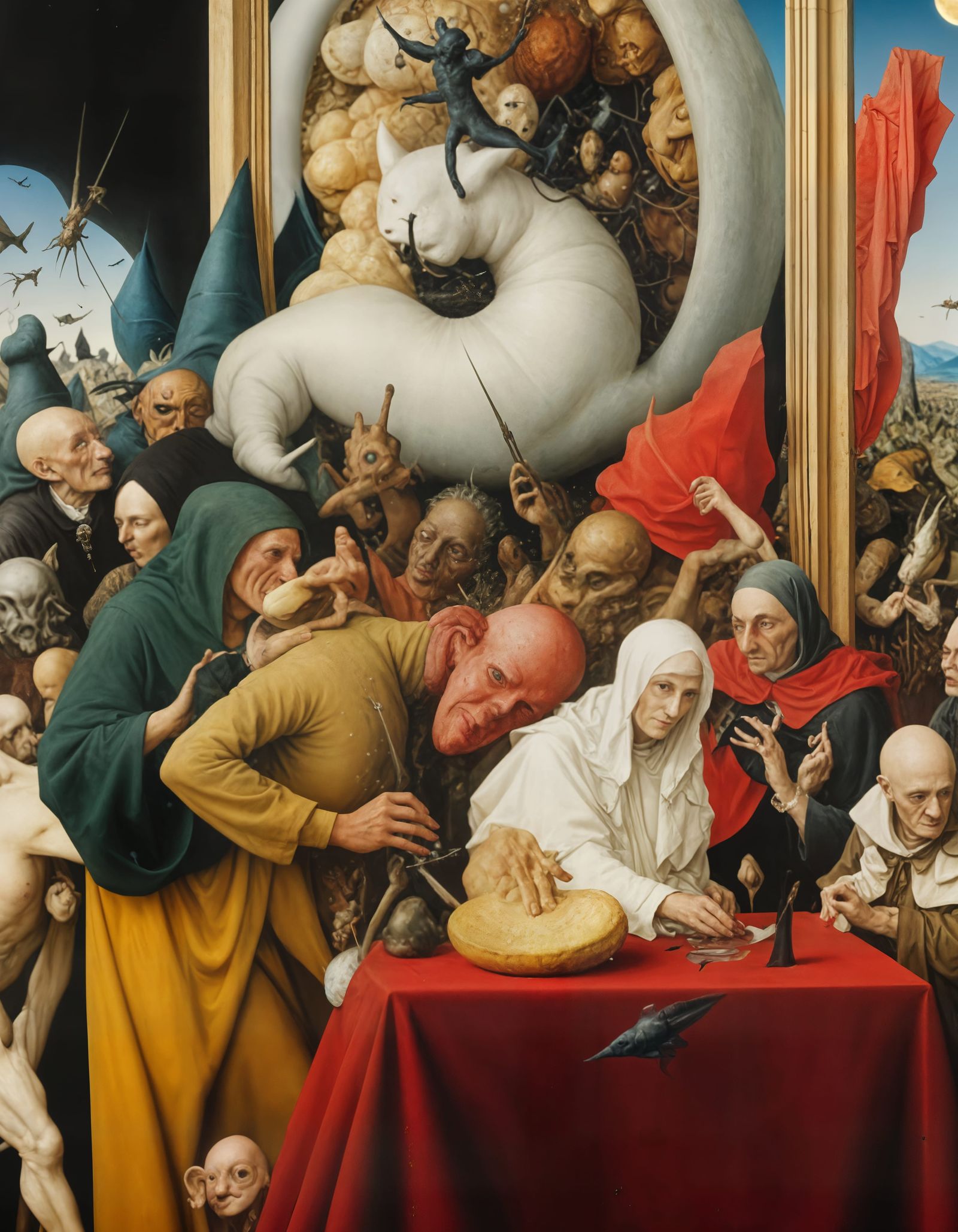 Carrying his Mother on a Pilgrimage - Schmoozing some Cake in order to sustain himself.