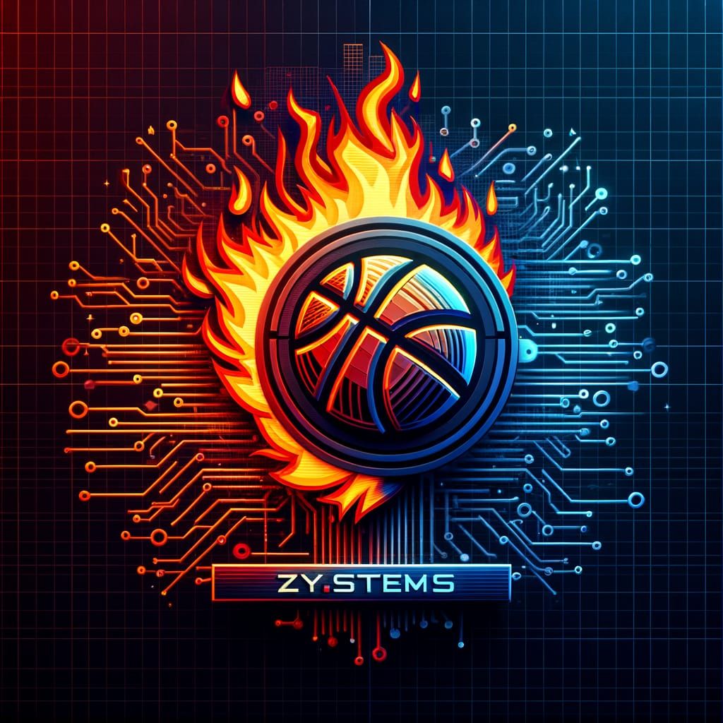 Zystems Basketball Logo Ablaze in a Futuristic Style