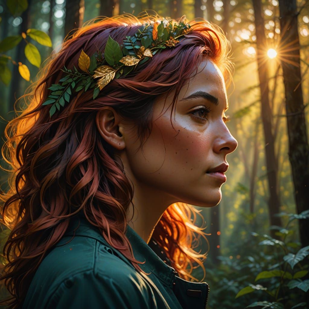 Hyperrealistic Woman in Forest Landscape, Digital Painting, ...