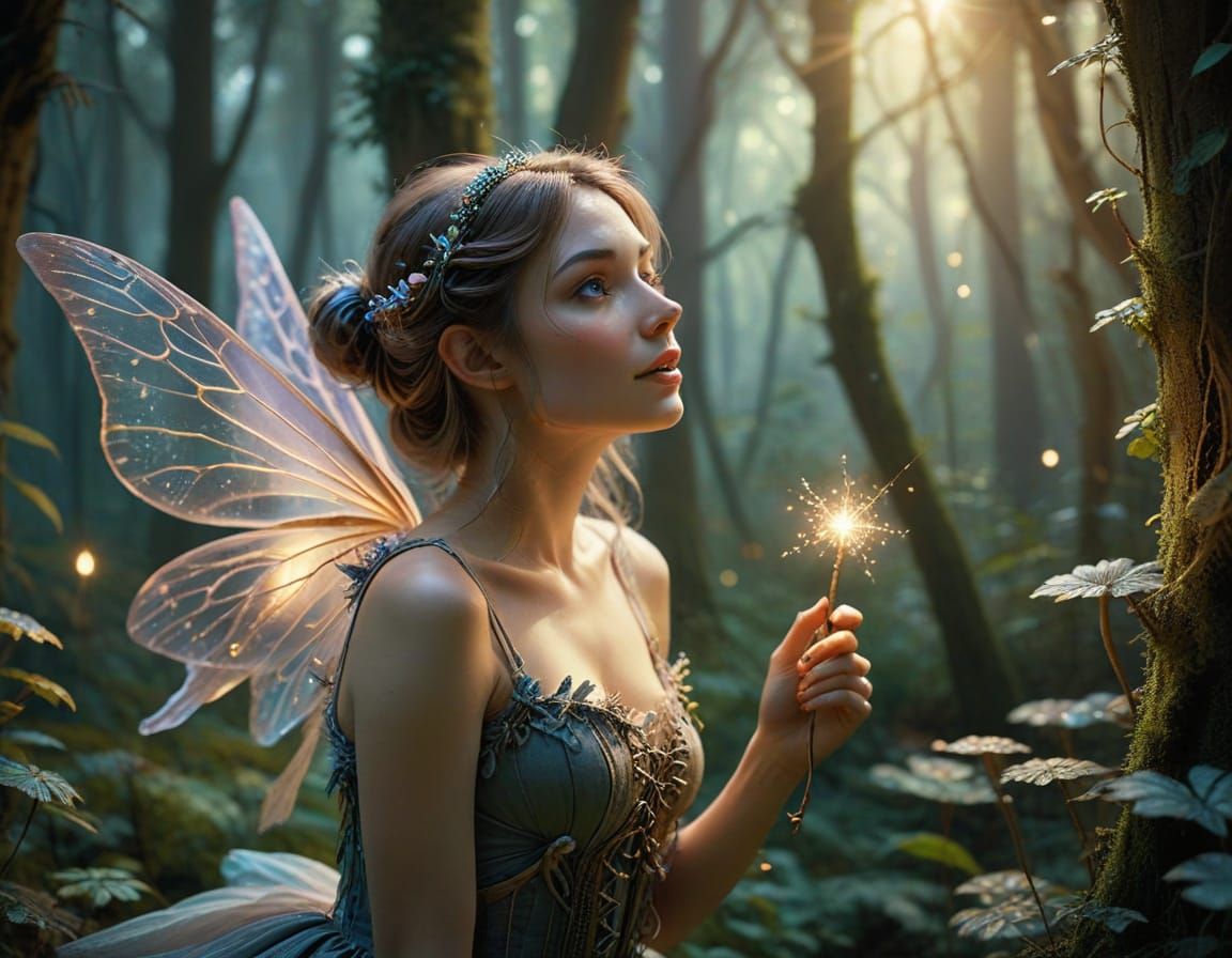 Mystical Forest Fairy Plays Tricks on a Surprised Human