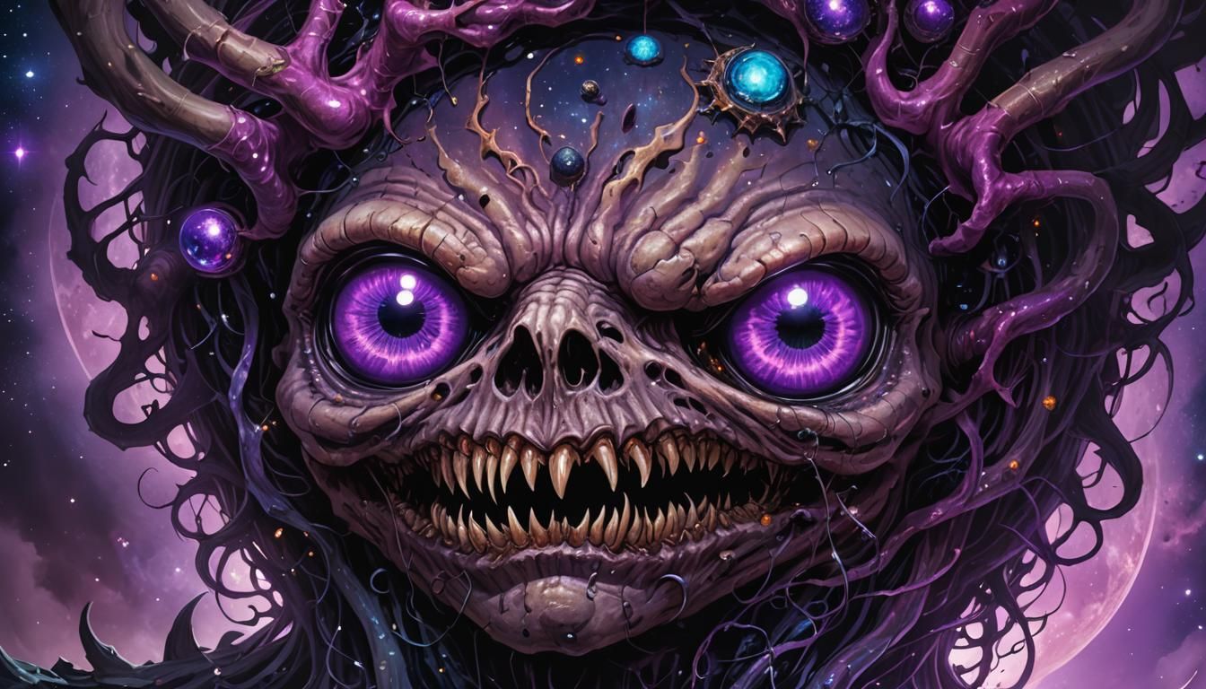 Undead Beholder in Space: Dark Fantasy Illustration