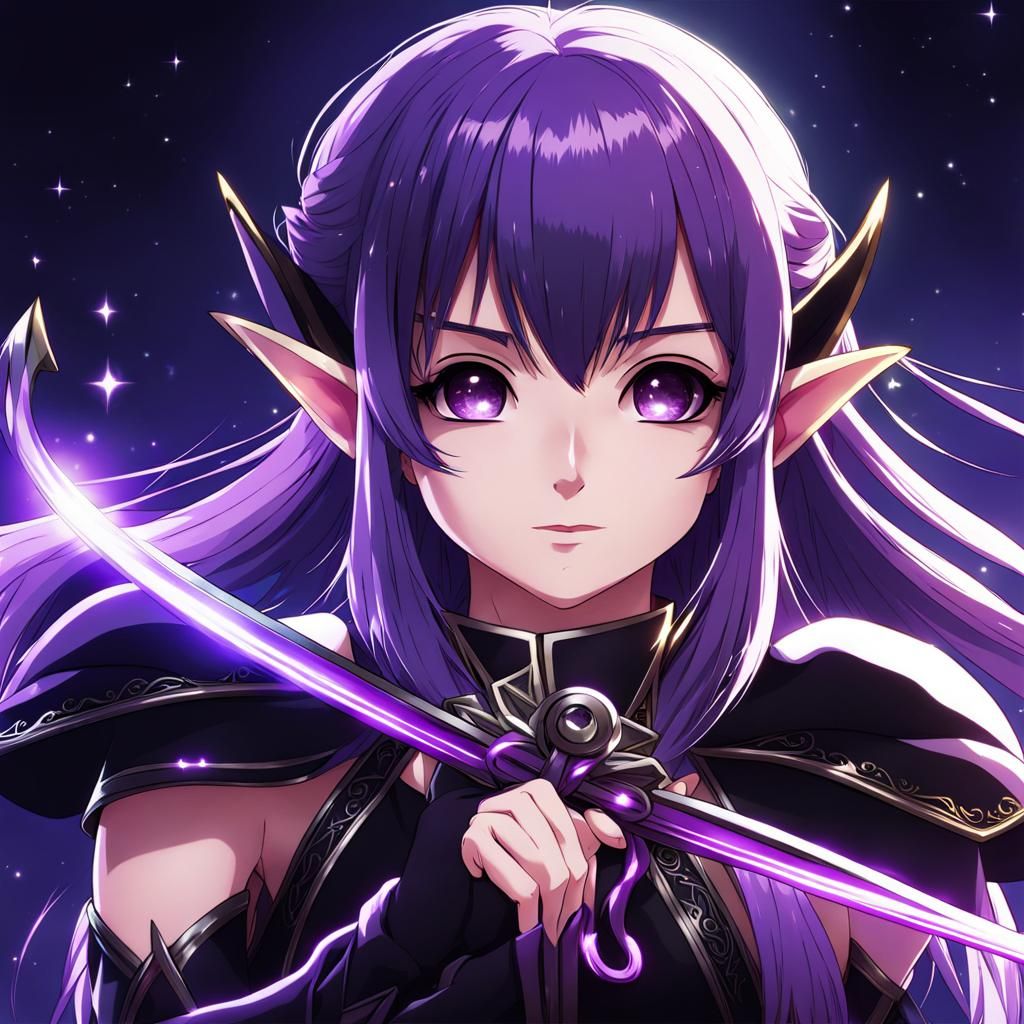 Anime Elf Girl with Light and Darkness Powers
