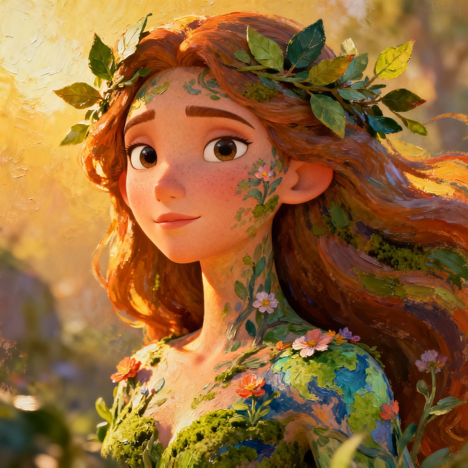 Mother Earth Goddess Portrait in Expressive Oil Painting Sty...