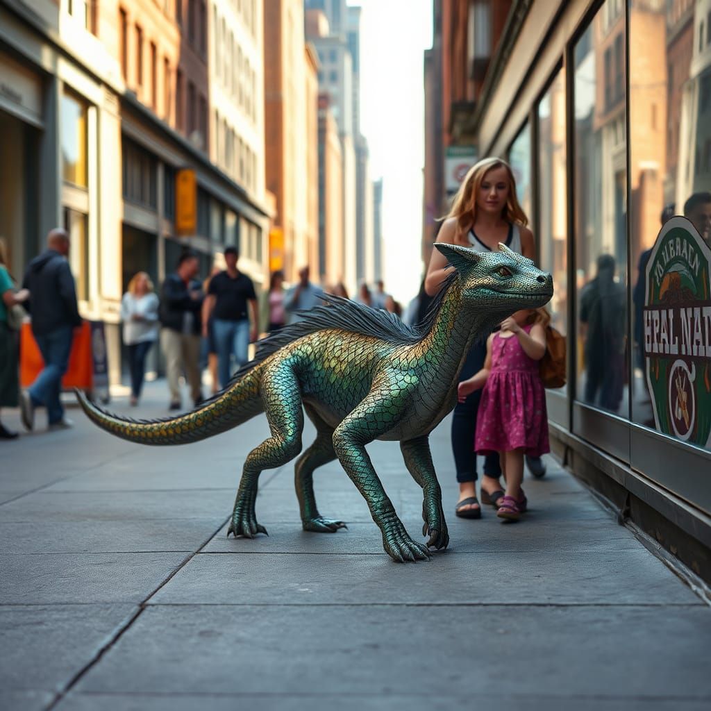 Fantasy Creature Strolls Down New York Street