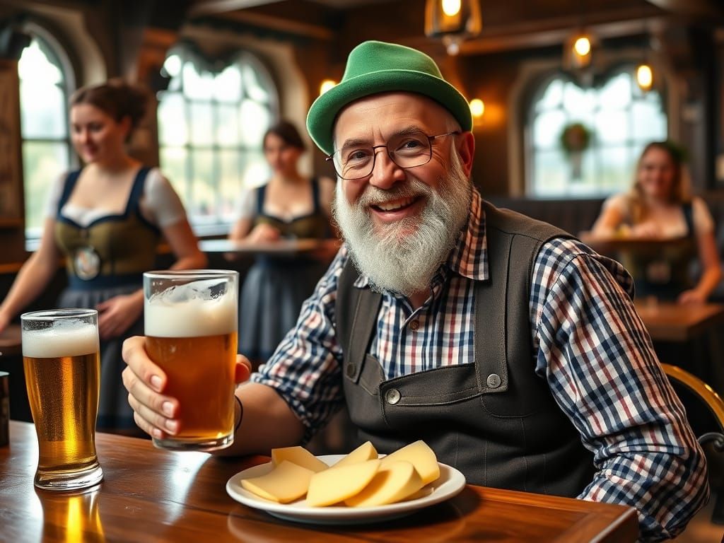 Cheerful German Gentleman Savoring Beer in a Bavarian Pub
