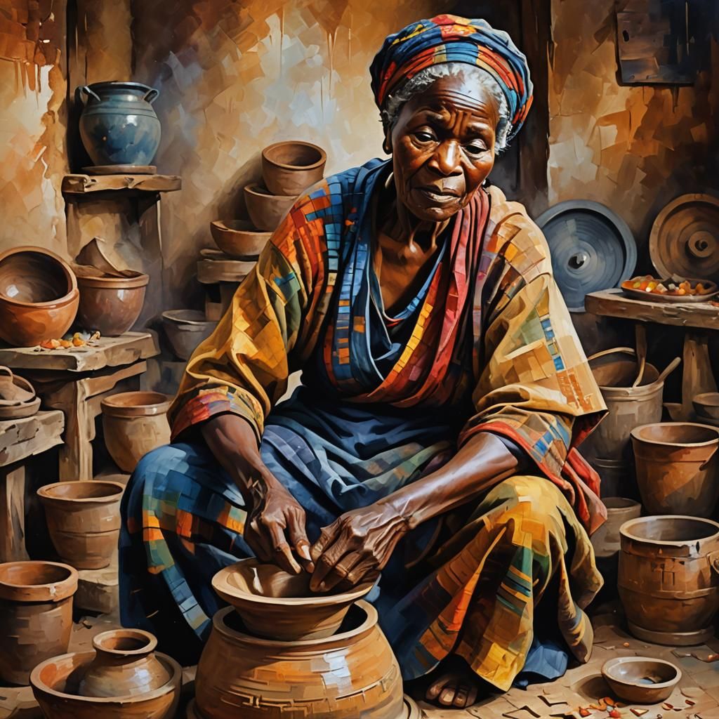 Expressive Portrait of an African Woman at Potter Wheel