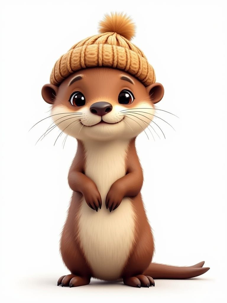 Cute Baby Otter in Beanie, Pixar-Style 3D Art