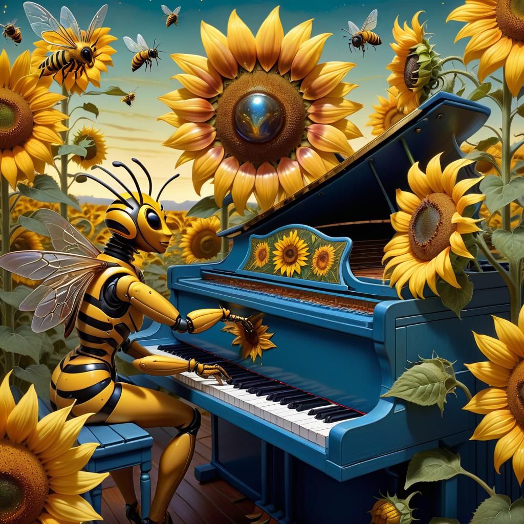 Bee playing on piano