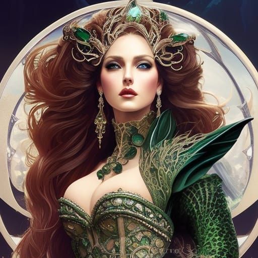 Sea Elf Queen in Fantasy Gown, Digital Art