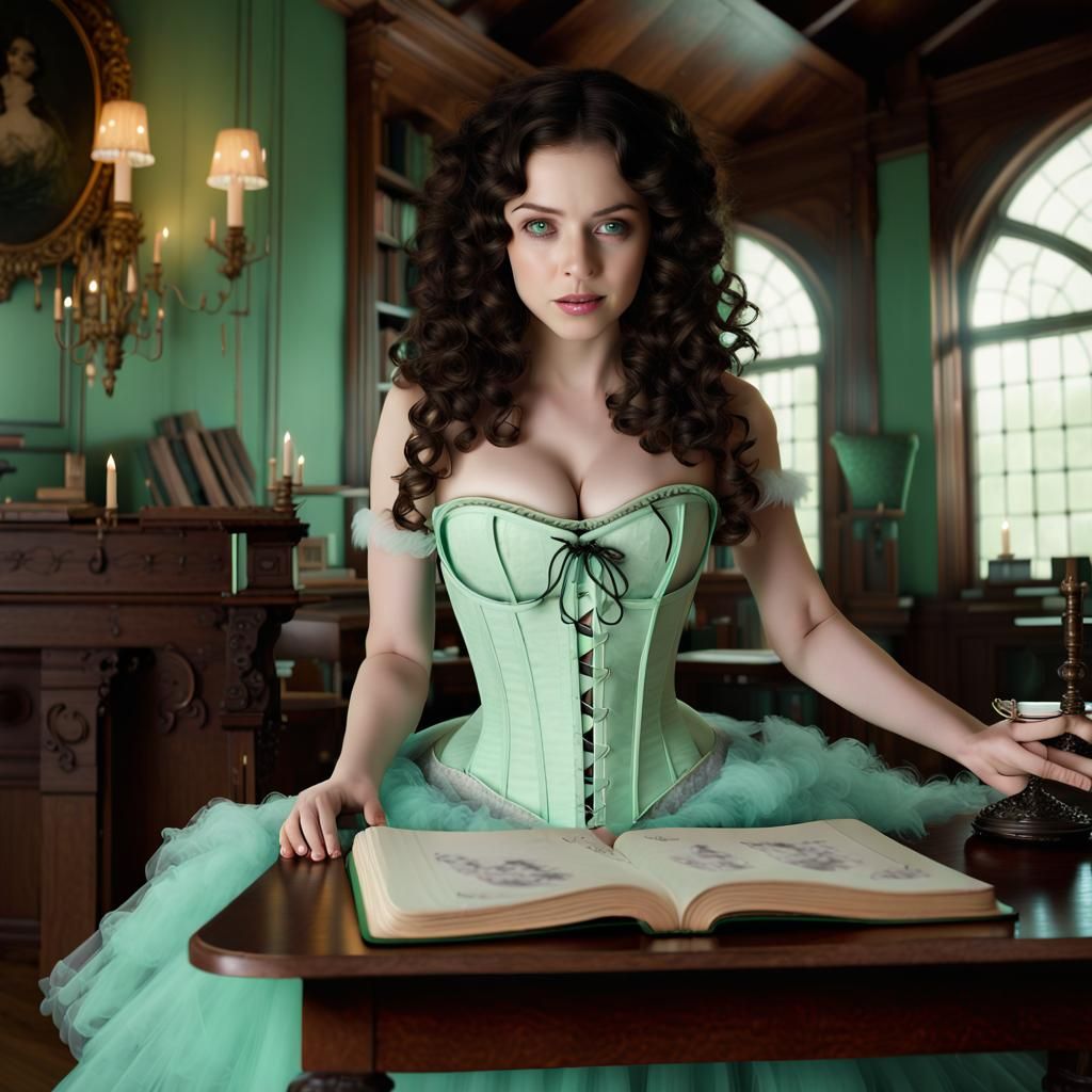 Young Witch Studying Spells in Victorian Attic