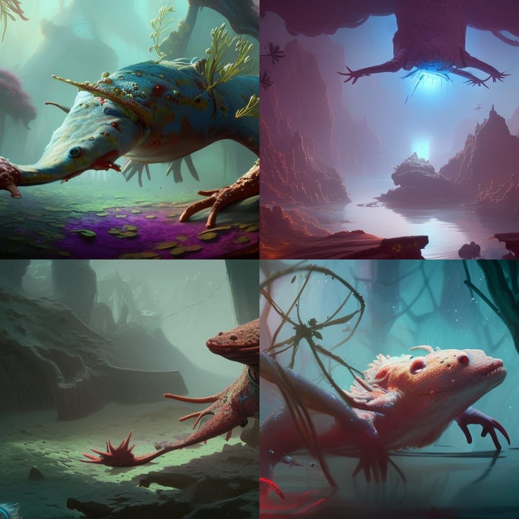Fantastical Axolotl in Detailed Matte Painting