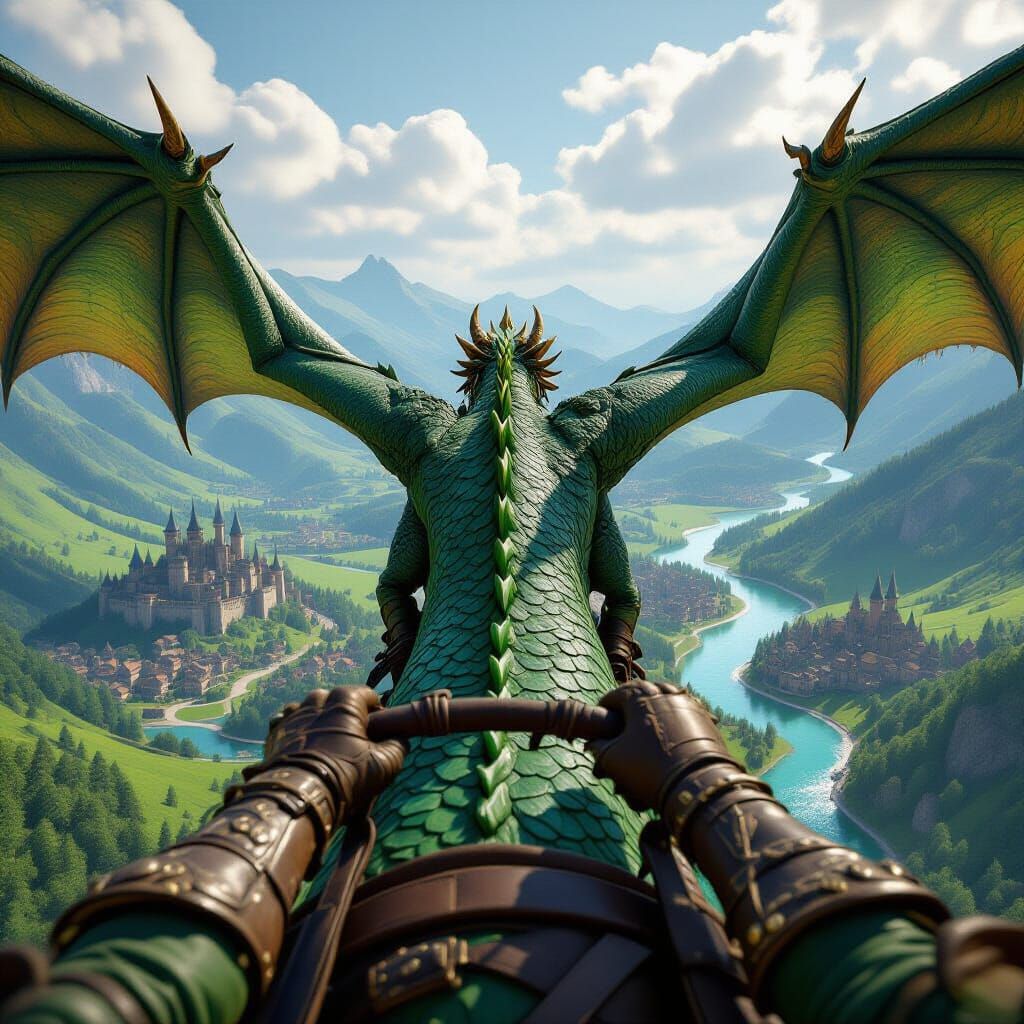 Dragon Rider's View: Soaring Above Medieval Lands