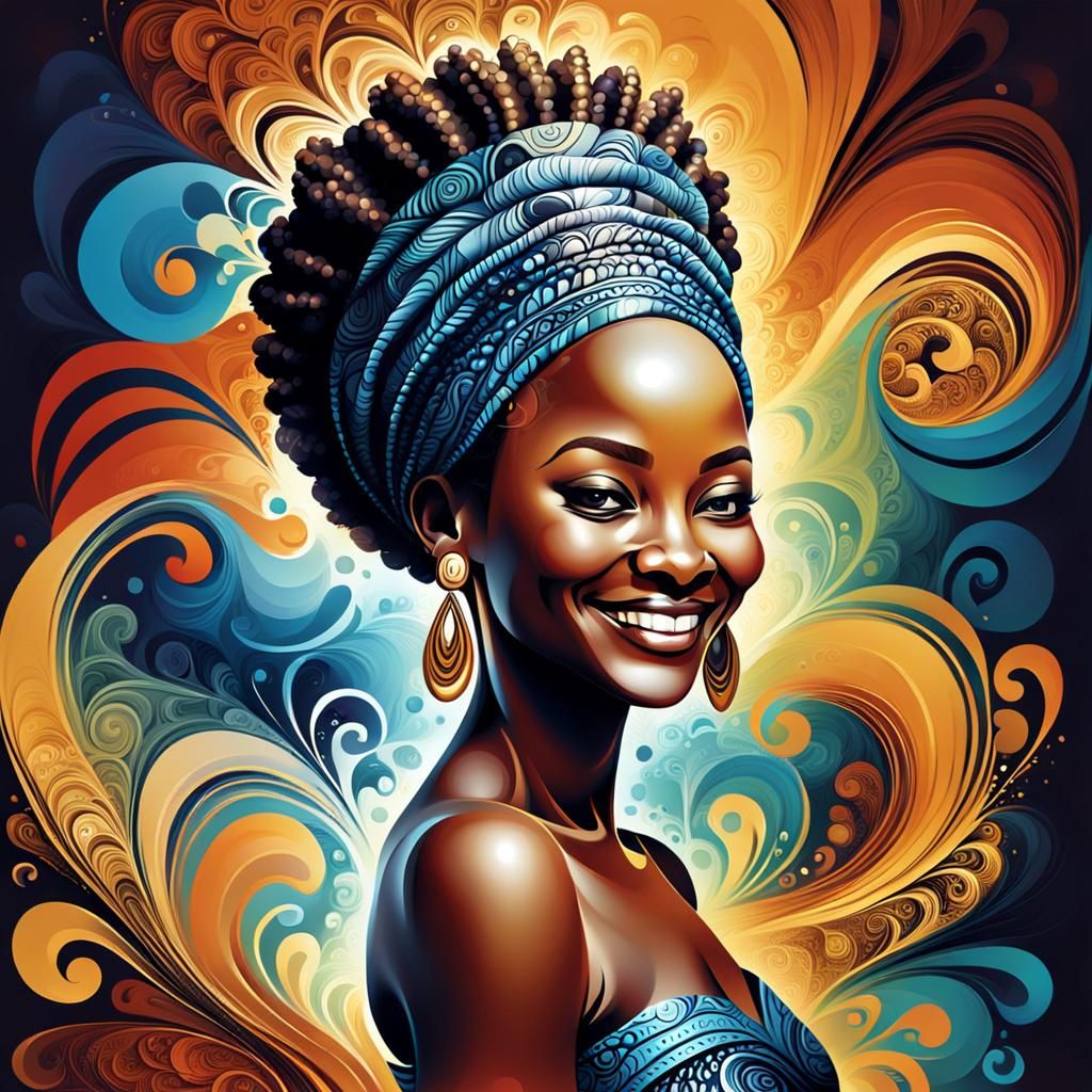 Beautiful African Queen Portrait in Calligraphy Brush Style