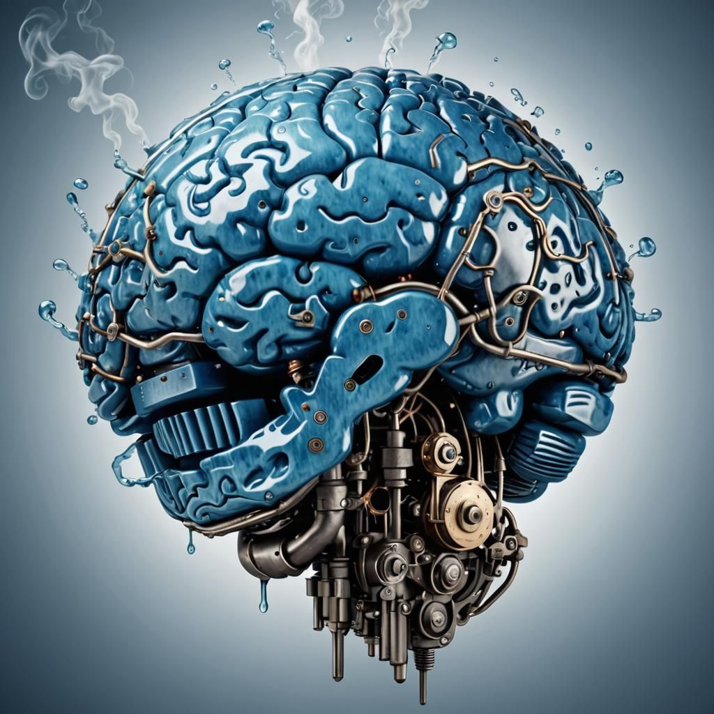 Photorealistic Steam-Powered Brain with Blue Soap
