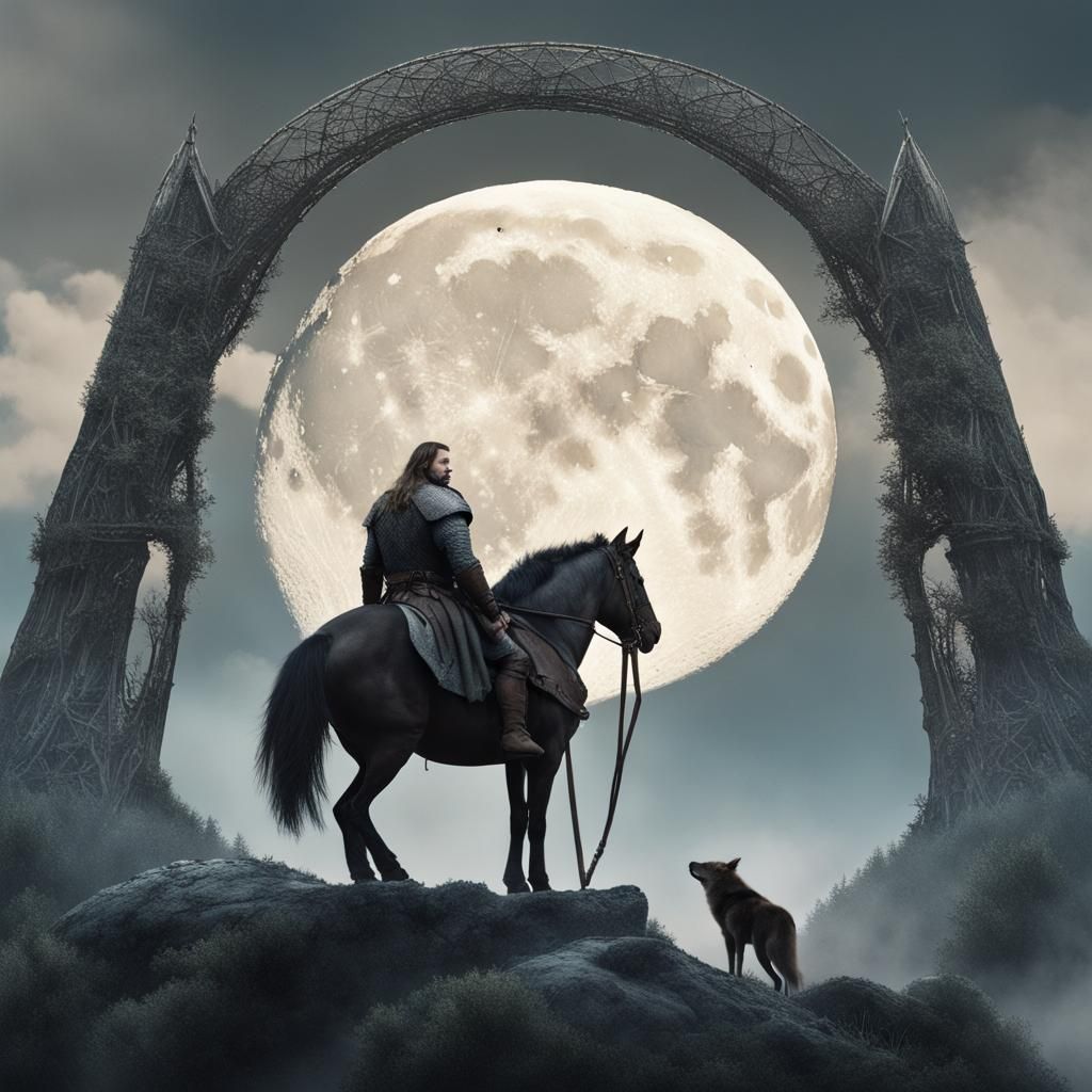 Epic Moonlit Forest Scene with Horse Rider